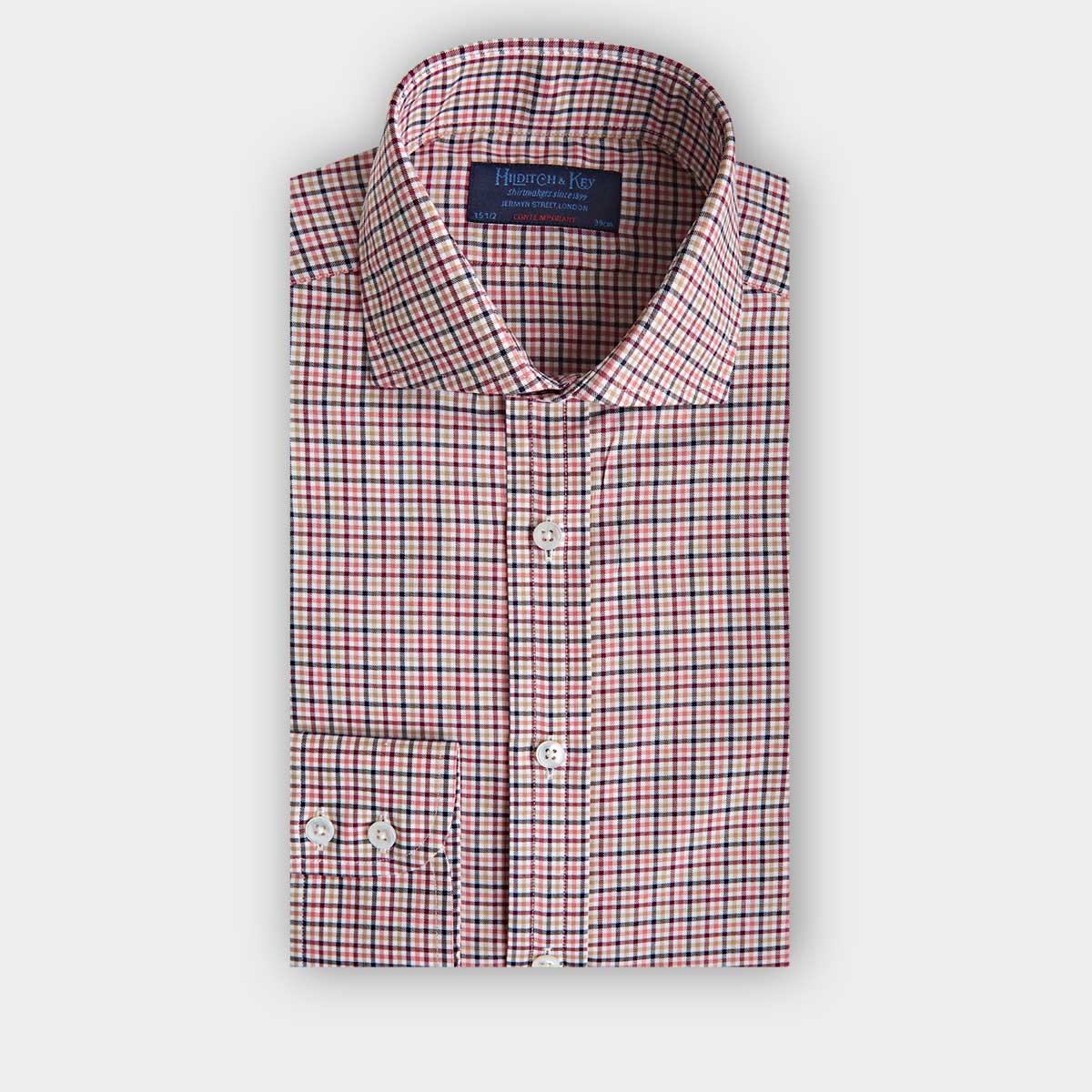 Contemporary Fit Multi Check Brushed Cotton Shirt With Cut Away Collar Two Button Cuff