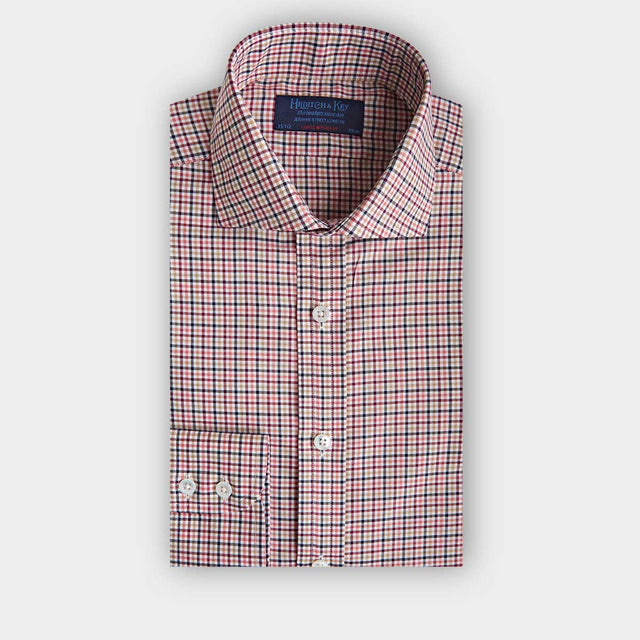 Contemporary Fit Orange Multi Check Brushed Cotton Shirt with Cut-away Collar & Two Button Cuff