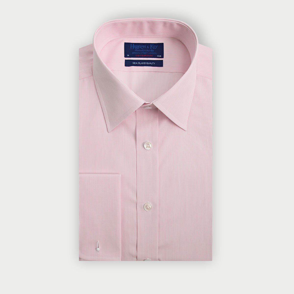 Contemporary Fit Pink Fine Stripe Sea Island Quality Cotton Shirt With Classic Collar Double Cuff