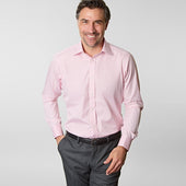 Contemporary Fit Pink Gingham Check Cotton Shirt With Classic Collar Double Cuff