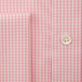 Contemporary Fit Pink Gingham Check Cotton Shirt With Classic Collar Double Cuff