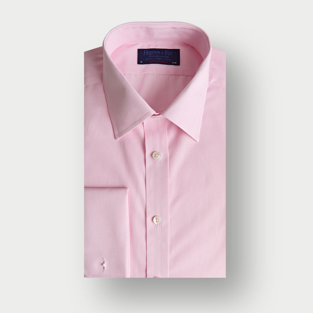 Contemporary Fit Pink Micro Check Cotton Shirt With Classic Collar Double Cuff