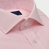 Contemporary Fit Pink Pinstripe Cotton Shirt With Cut Away Collar Two Button Cuff