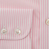 Contemporary Fit Pink Pinstripe Cotton Shirt With Cut Away Collar Two Button Cuff
