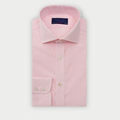 Contemporary Fit Pink Pinstripe Cotton Shirt with Cut-Away Collar & Two Button Cuff