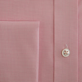 Contemporary Fit Pink Small Gingham Check Cotton Shirt With Classic Collar Double Cuff