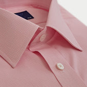 Contemporary Fit Pink Small Gingham Check Cotton Shirt With Classic Collar Double Cuff