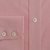 Contemporary Fit Pink Small Gingham Check Cotton Shirt With Classic Collar Two Button Cuff