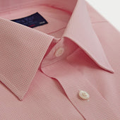 Contemporary Fit Pink Small Gingham Check Cotton Shirt With Classic Collar Two Button Cuff