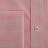 Contemporary Fit Pink Small Gingham Check Cotton Shirt With Cut Away Collar Double Cuff