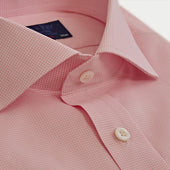 Contemporary Fit Pink Small Gingham Check Cotton Shirt With Cut Away Collar Double Cuff