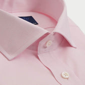 Contemporary Fit Pink Textured Check Cotton Shirt With Cut Away Collar Two Button Cuff