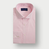 Contemporary Fit Pink Textured Check Cotton Shirt with Cut-Away Collar & Two Button Cuff