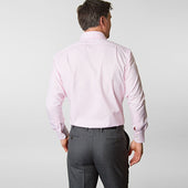 Contemporary Fit Pink Textured Check Cotton Shirt With Cut Away Collar Two Button Cuff