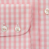 Contemporary Fit Pink Wide Gingham Check Cotton Shirt With Classic Collar Two Button Cuff
