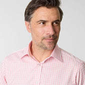 Contemporary Fit Pink Wide Gingham Check Cotton Shirt With Classic Collar Two Button Cuff