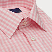 Contemporary Fit Pink Wide Gingham Check Cotton Shirt With Classic Collar Two Button Cuff