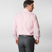 Contemporary Fit Pink Wide Gingham Check Cotton Shirt With Classic Collar Two Button Cuff
