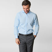 Contemporary Fit Plain Cotton Poplin Shirt With Cut Away Collar Double Cuff