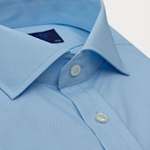 Contemporary Fit Plain Cotton Poplin Shirt With Cut Away Collar Double Cuff