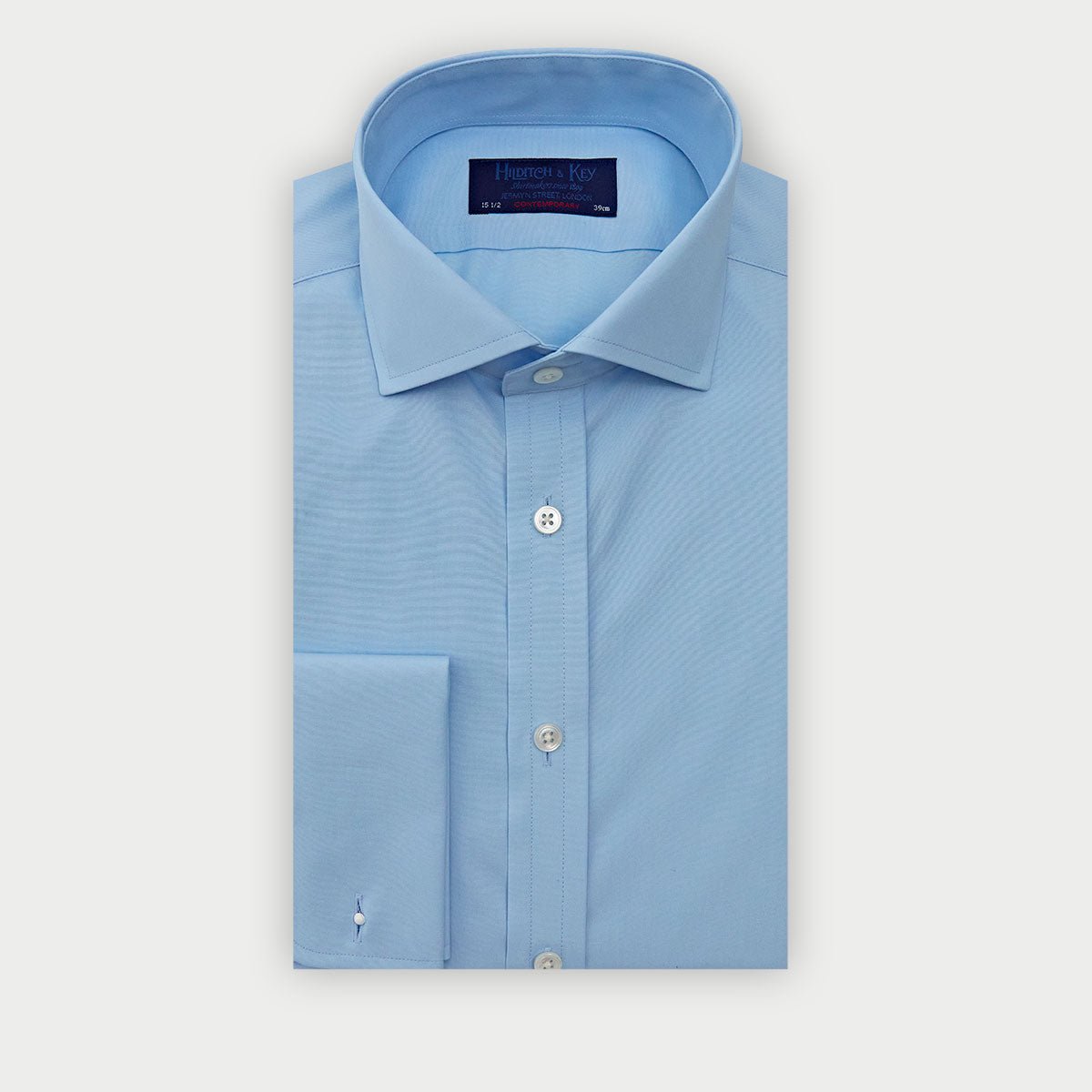 Contemporary Fit Plain Cotton Poplin Shirt With Cut Away Collar Double Cuff