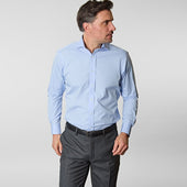 Contemporary Fit Plain Cotton Poplin Shirt With Cut Away Collar Two Button Cuff