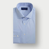 Contemporary Fit Plain Blue Cotton Poplin Shirt with Cut-Away Collar & Two Button Cuff