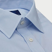 Contemporary Fit Plain Fine Twill Cotton Shirt With Classic Collar Double Cuff