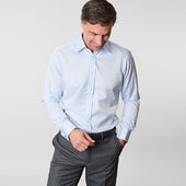 Contemporary Fit Plain Fine Twill Cotton Shirt With Classic Collar Double Cuff