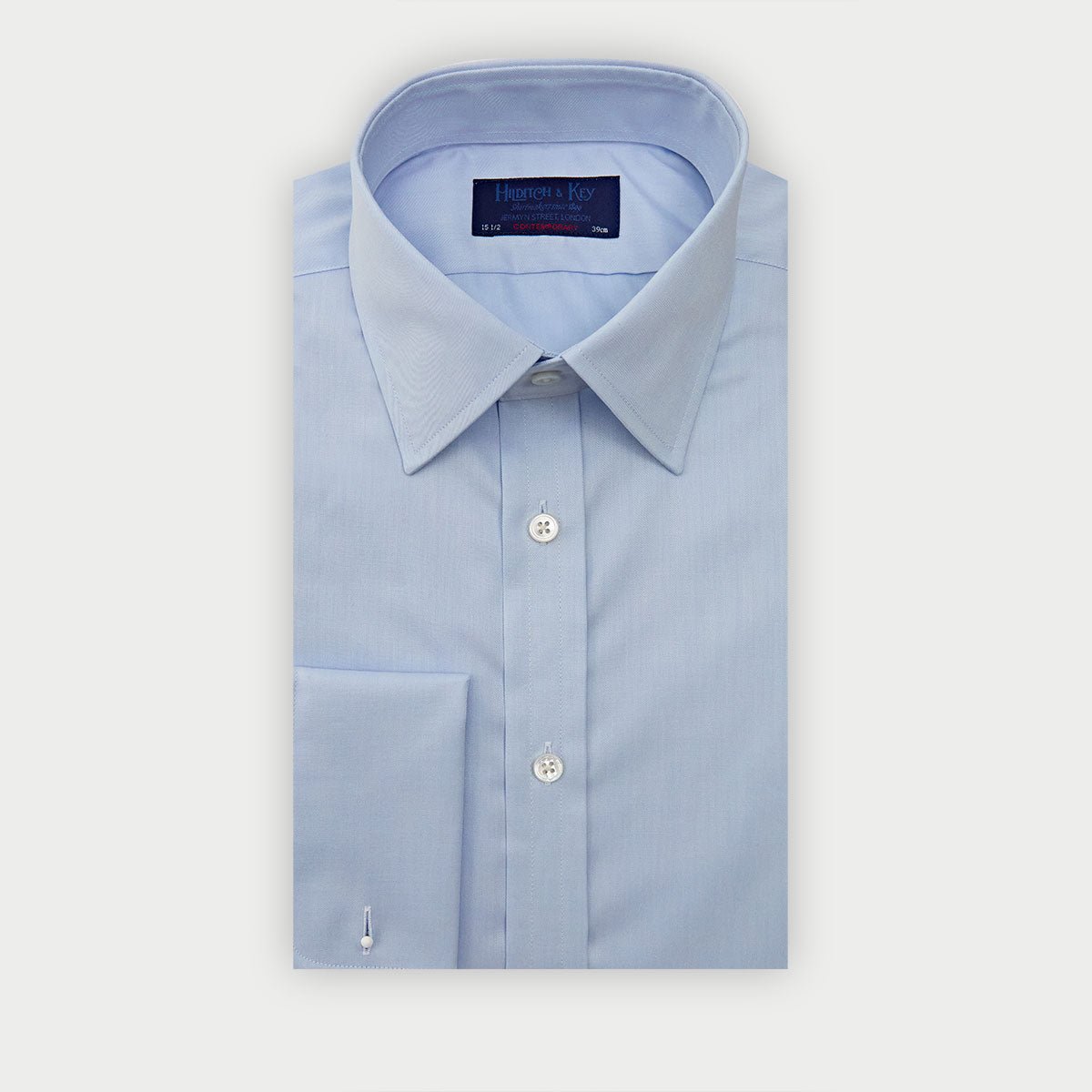 Contemporary Fit Plain Fine Twill Cotton Shirt With Classic Collar Double Cuff