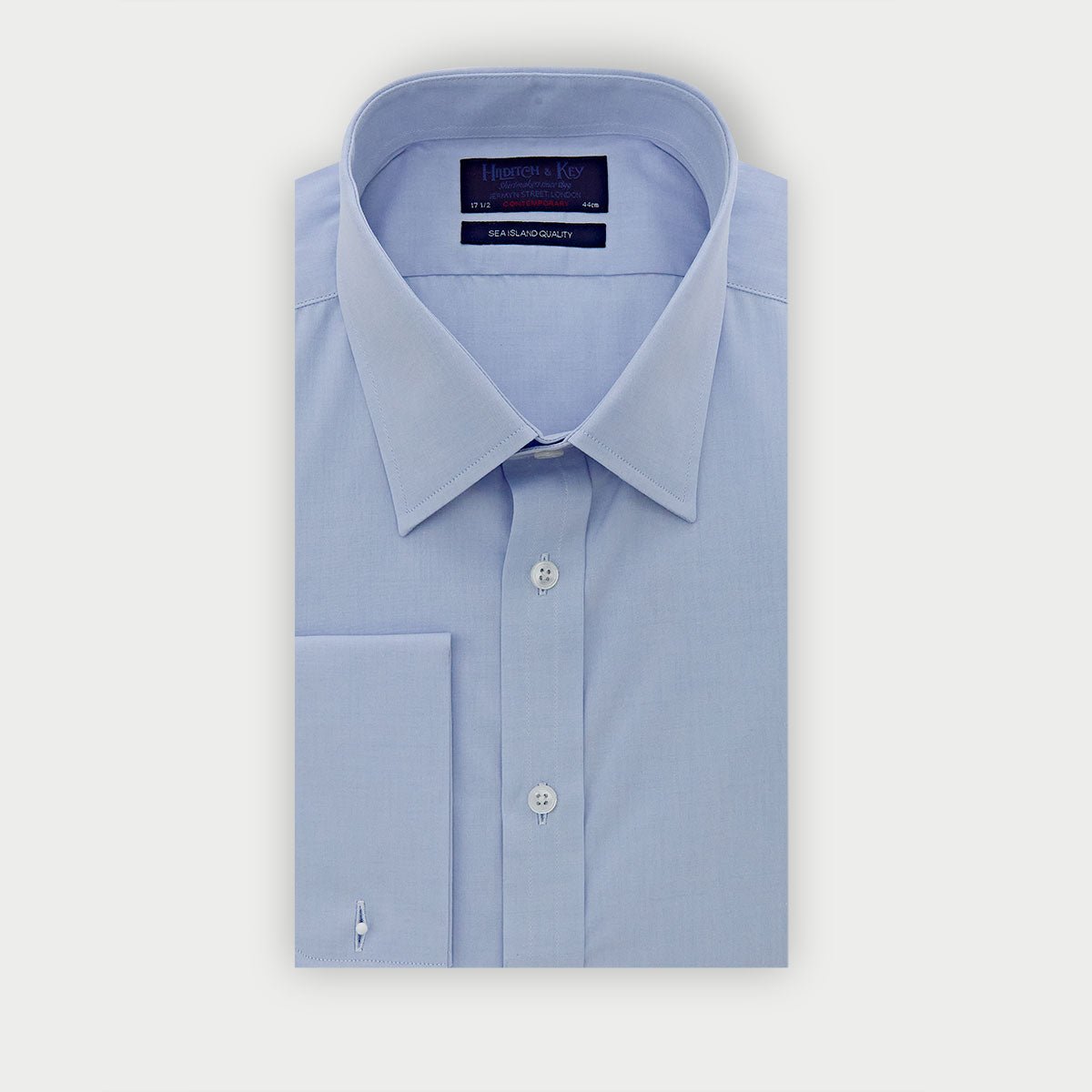 Contemporary Fit Plain Sea Island Quality Cotton Shirt With Classic Collar Double Cuff