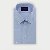 Contemporary Fit Plain Blue Sea Island Quality Cotton Shirt with Classic Collar & Double Cuff