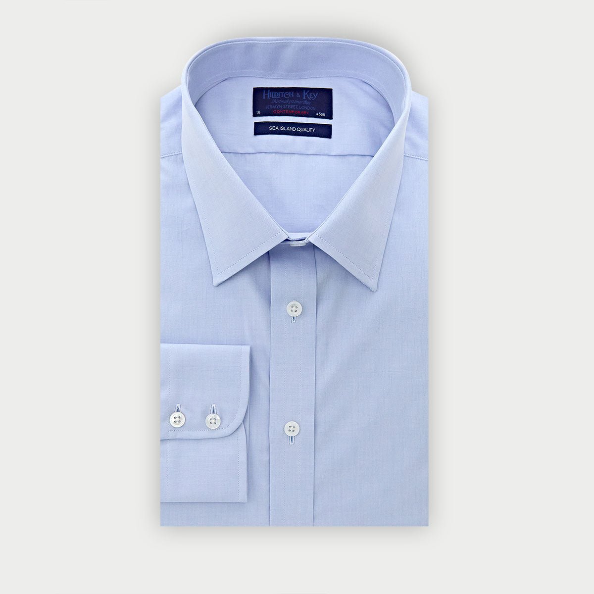 Contemporary Fit Plain Sea Island Quality Cotton Shirt With Classic Collar Two Button Cuff
