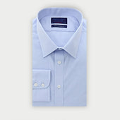 Contemporary Fit Plain Blue Sea Island Quality Cotton Shirt with Classic Collar & Two Button Cuff