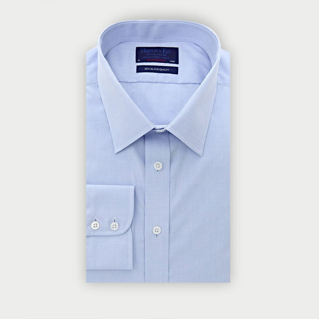 Contemporary Fit Plain Blue Sea Island Quality Cotton Shirt with Classic Collar & Two Button Cuff