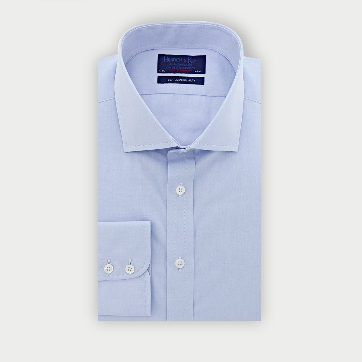 Contemporary Fit Plain Sea Island Quality Cotton Shirt With Cut Away Collar Two Button Cuff