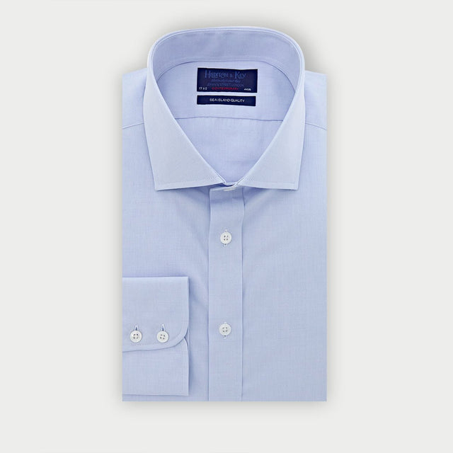 Contemporary Fit Plain Blue Sea Island Quality Cotton Shirt with Cut-Away Collar & Two Button Cuff