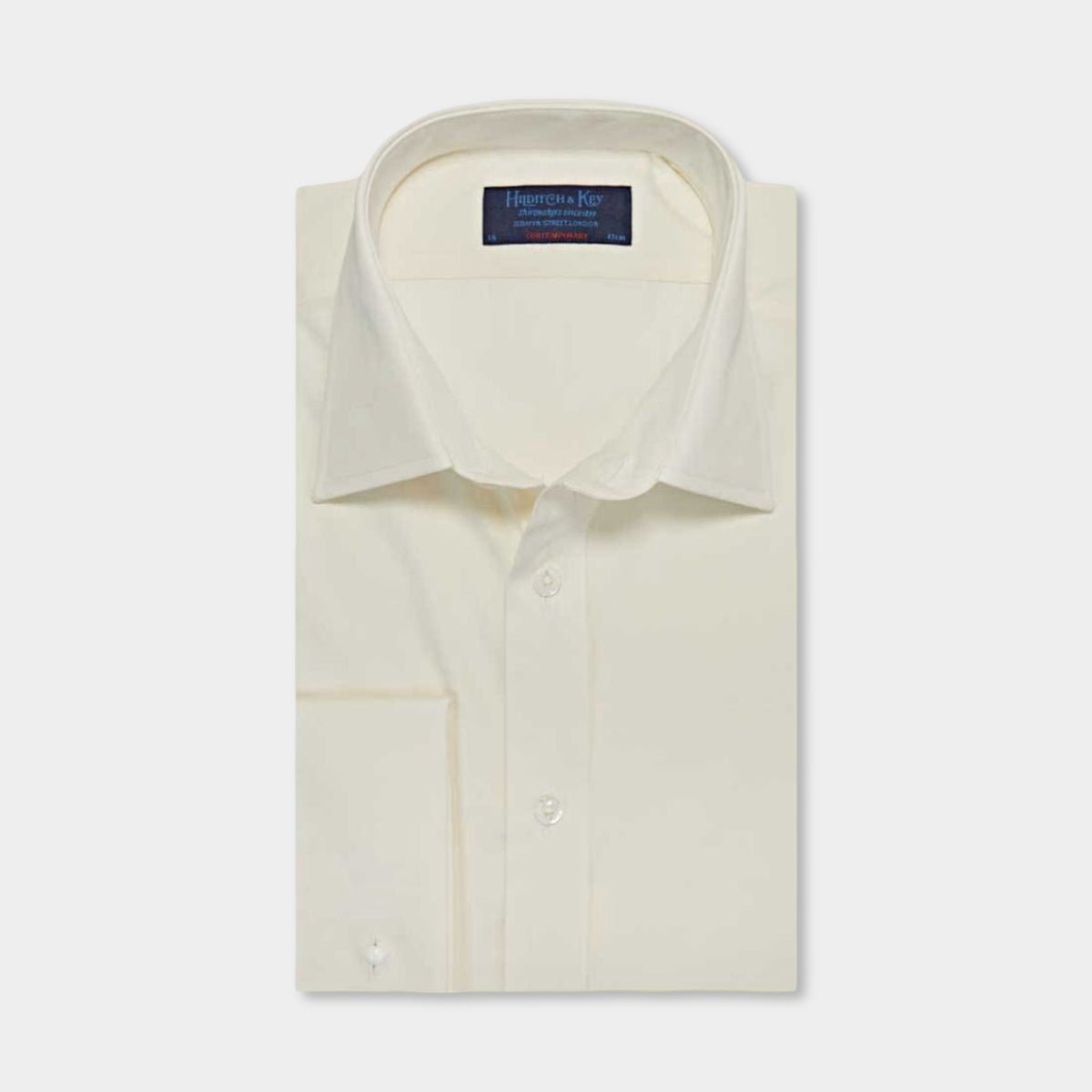Contemporary Fit Plain Cotton Poplin Shirt With Classic Collar Double Cuff