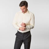 Contemporary Fit Plain Cotton Poplin Shirt With Classic Collar Two Button Cuff