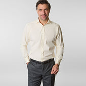 Contemporary Fit Plain Cotton Poplin Shirt With Cut Away Collar Double Cuff