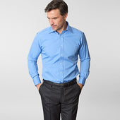 Contemporary Fit Plain Deep Cotton Poplin Shirt With Classic Collar Double Cuff