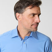 Contemporary Fit Plain Deep Cotton Poplin Shirt With Classic Collar Double Cuff
