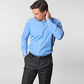 Contemporary Fit Plain Deep Cotton Poplin Shirt With Classic Collar Two Button Cuff