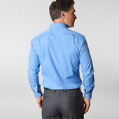 Contemporary Fit Plain Deep Cotton Poplin Shirt With Cut Away Collar Two Button Cuff
