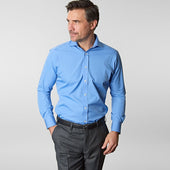 Contemporary Fit Plain Deep Cotton Poplin Shirt With Cut Away Collar Two Button Cuff