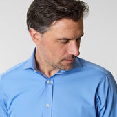 Contemporary Fit Plain Deep Cotton Poplin Shirt With Cut Away Collar Two Button Cuff