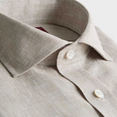 Contemporary Fit Plain Linen Shirt With Cut Away Collar Two Button Cuff