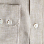 Contemporary Fit Plain Linen Shirt With Cut Away Collar Two Button Cuff