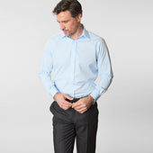Contemporary Fit Plain Ice Cotton Poplin Shirt With Classic Collar Double Cuff