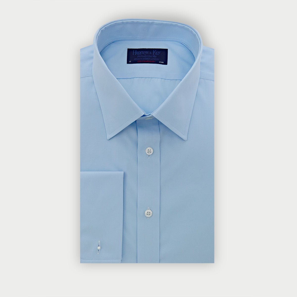 Contemporary Fit Plain Ice Cotton Poplin Shirt With Classic Collar Double Cuff
